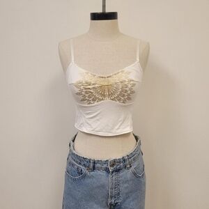 free people white and gold bralette cami top